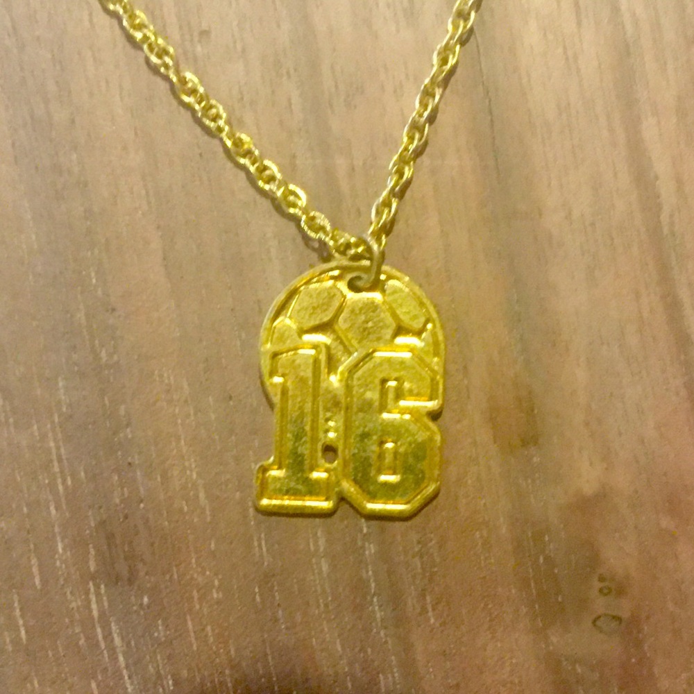 Soccer number 16 gold necklace